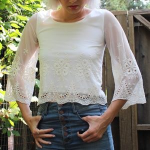Sheer Lace boho Long free Bell Sleeve People Top